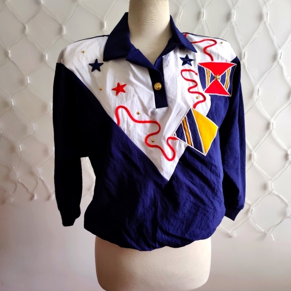 Vintage 80s Sportswear Pullover Top / Nautical Theme / Medium - Picture 1 of 7